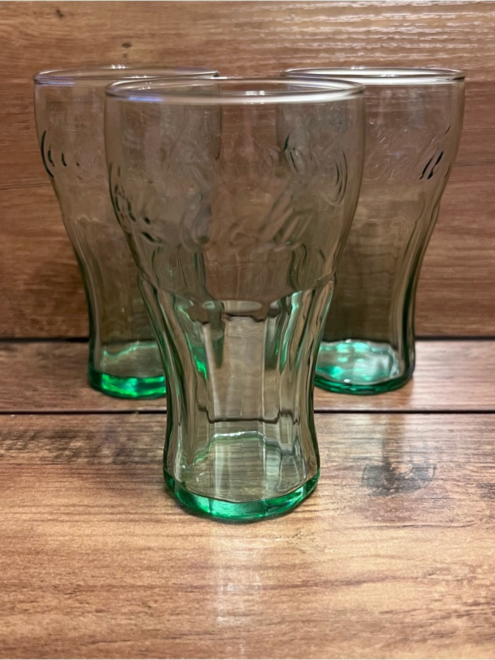 Set of 3 Coca Cola Mini Libbey Green Glass 4.5” - Juice Glass - Coke Vintage